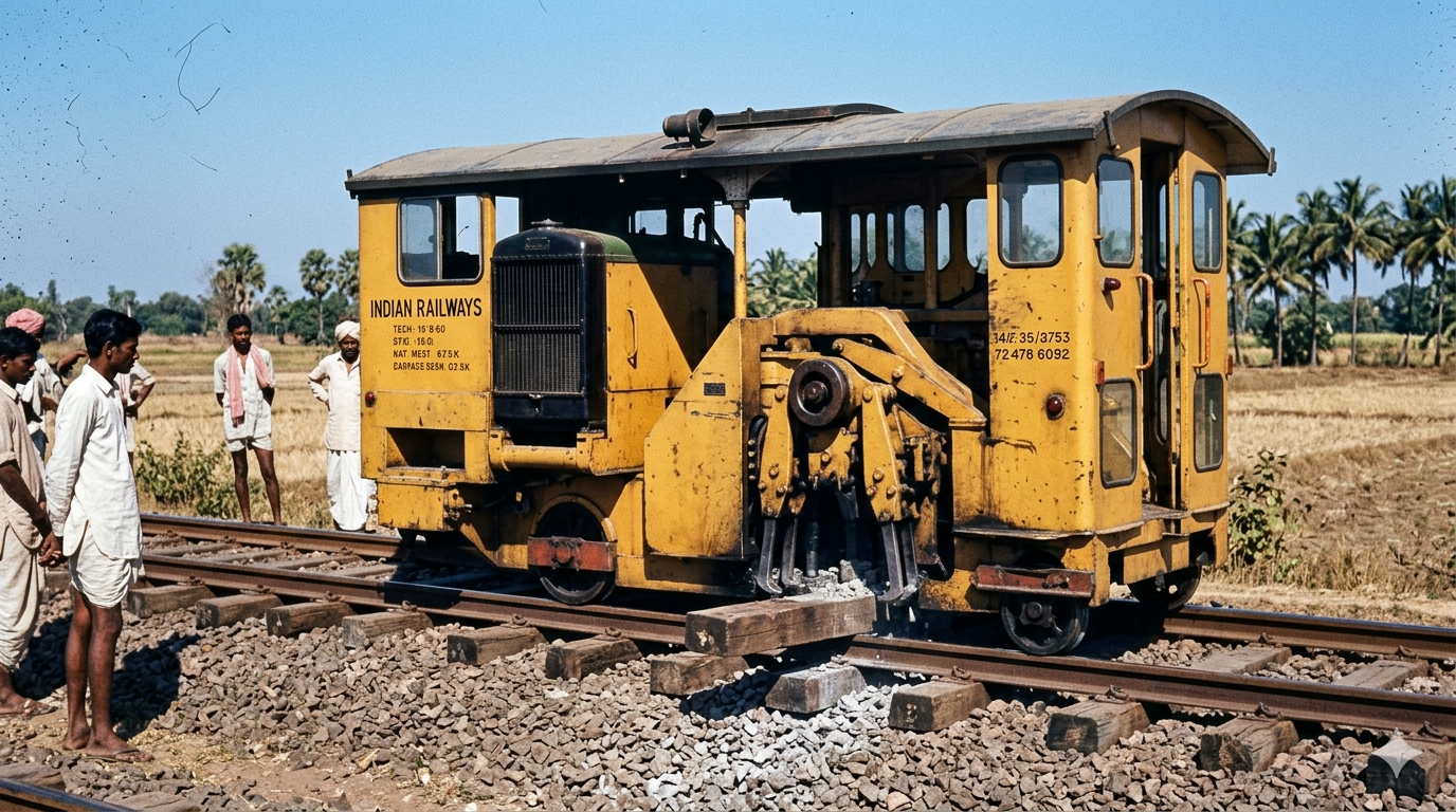 First Tamping Machine in Indian Railways: Historical Matisa B-60 model working on wooden sleepers